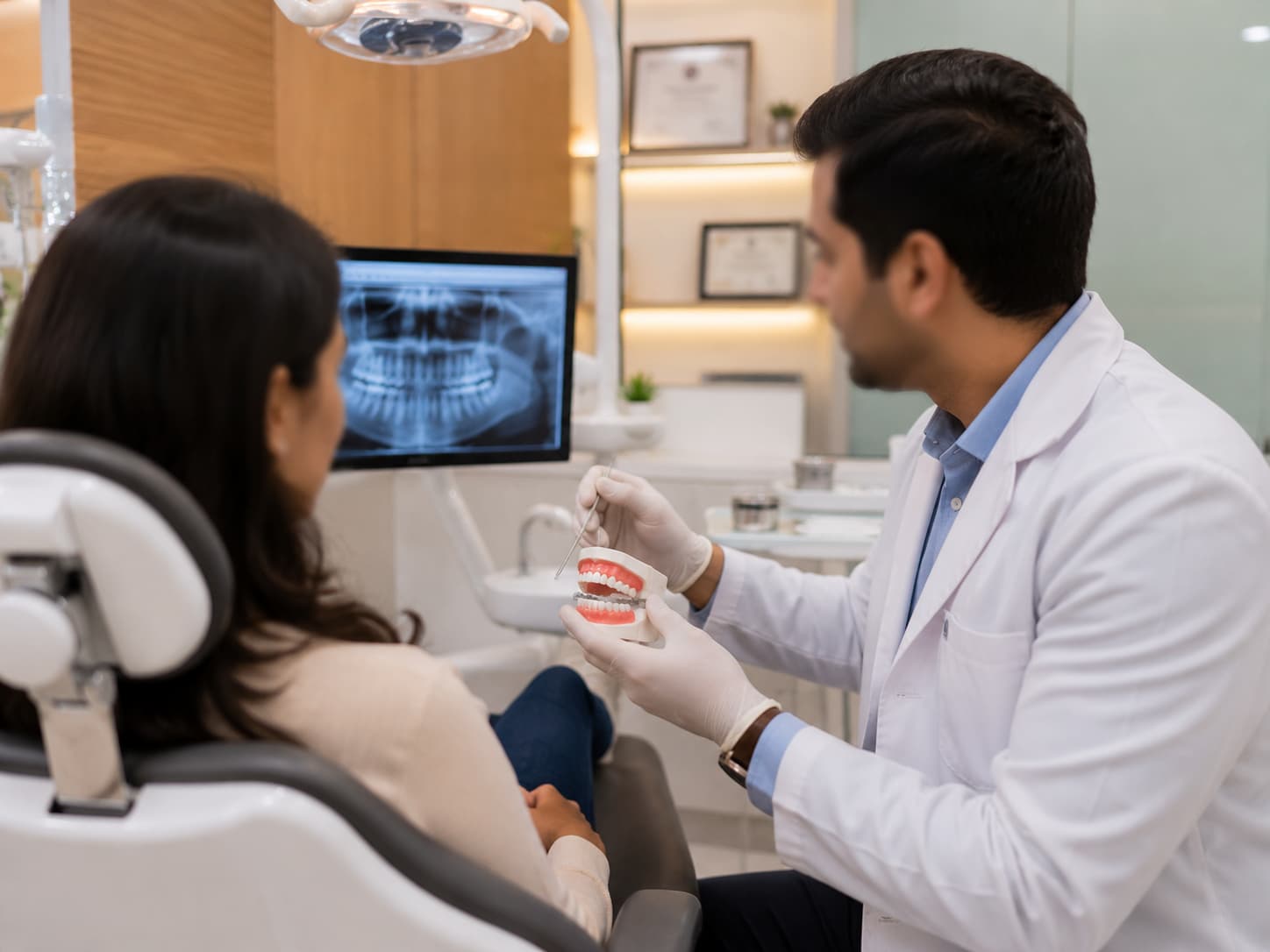 Patient consultation at a dental clinic near Kondapur, Gachibowli and Raja Rajeshwara Nagar