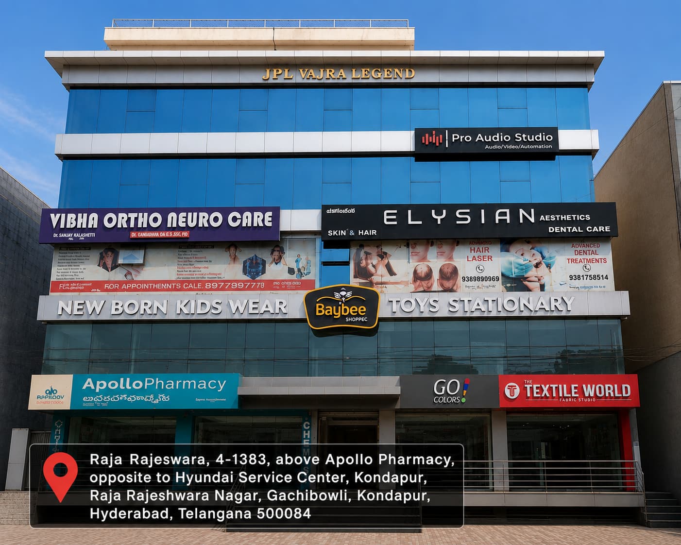 Elysian Dental Care clinic exterior, above Apollo Pharmacy, Kondapur