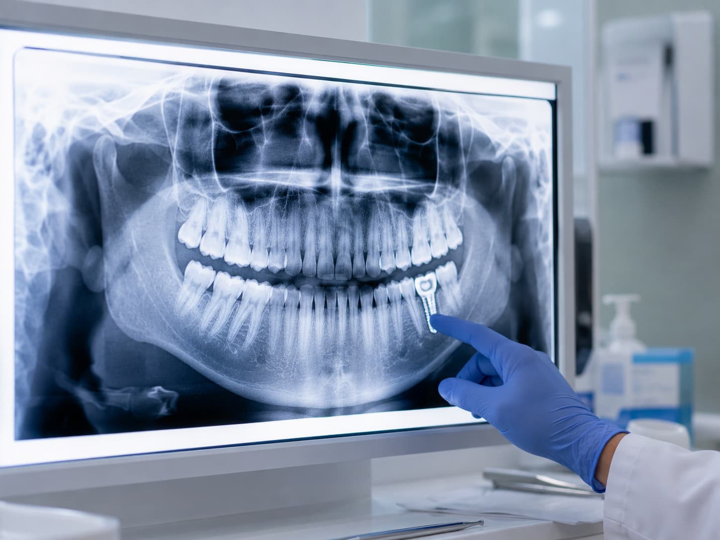 Digital X-ray showing bone assessment before dental implant treatment